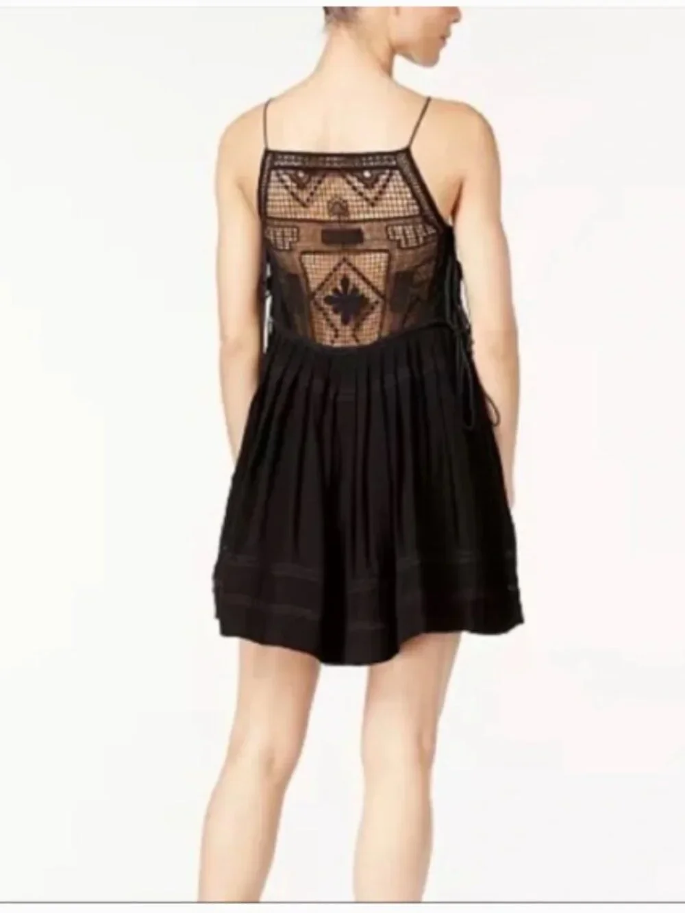Free People Black Crochet Lace Mini Dress Size Large